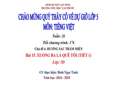 Bài giảng Tiếng Việt Lớp 5 - Tuần 26, Tiết 176, Bài 15: Xuồng ba lá quê tôi (Tiết 1) - Năm học 2024-2025 - Đinh Ngọc Tánh