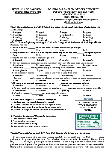 Đề khảo sát, đánh giá kết quả thực hiện chương trình giáo dục phổ thông 2018 cấp THCS môn Tiếng Anh Lớp 9 - Năm học 2024-2025 - Trường THCS Minh Phú (Có đáp án)